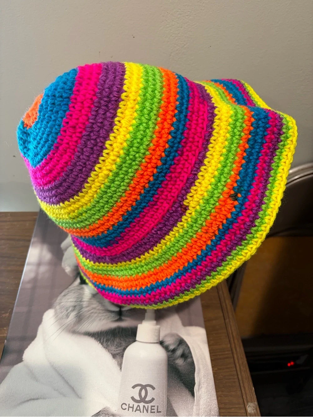 Handmade Crochet Rainbow Bucket Hat Neon Hippie Boho Festival